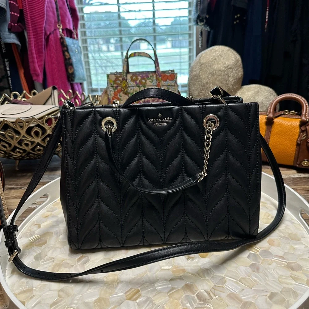 Gorgeous Kate Spade Quilted Black Leather Handbag And Matching Wallet!